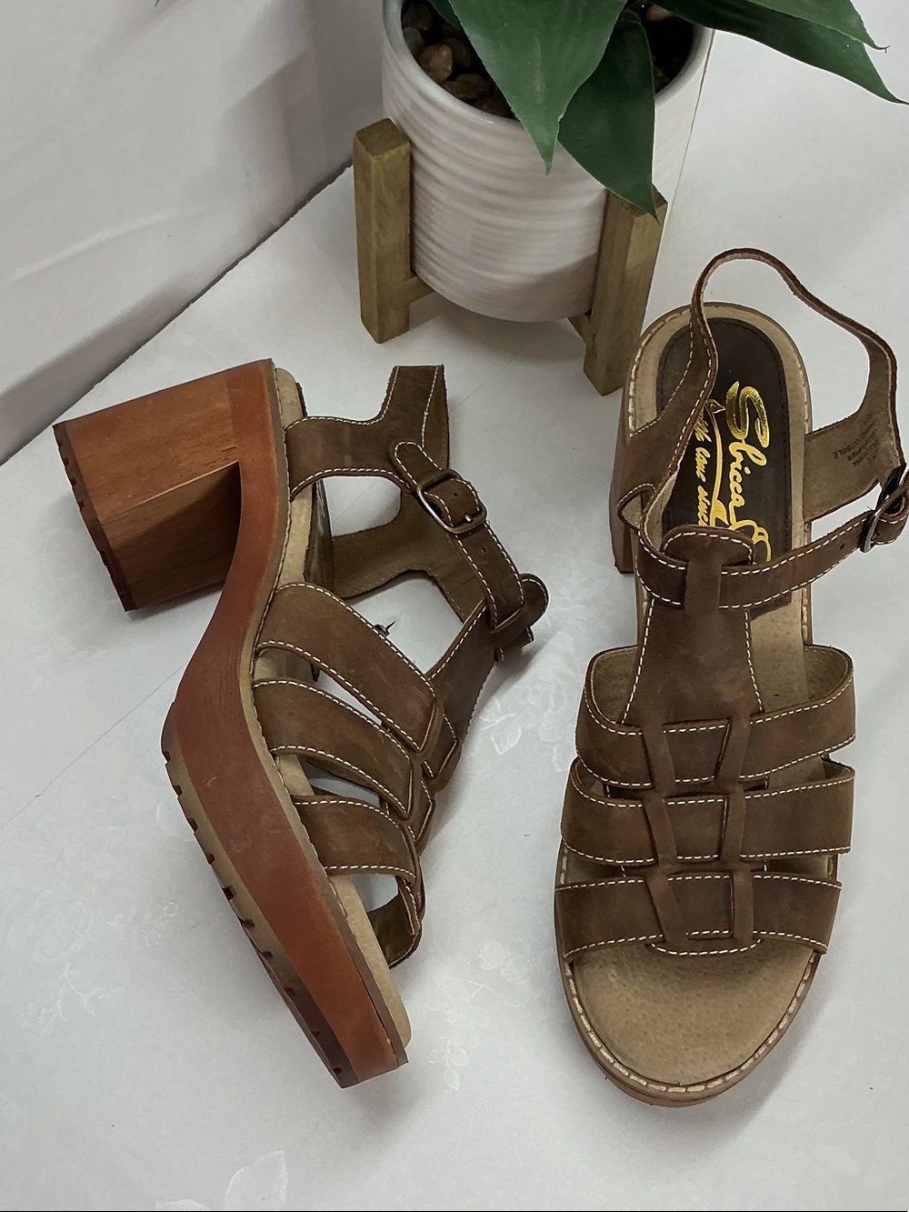 Skechers Brown Strappy Block Heel Sandals